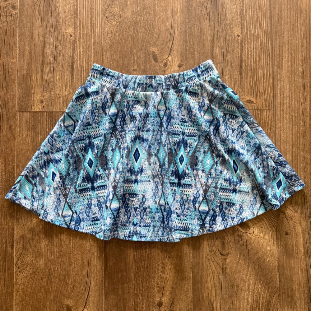 Wet Seal Skater Skirt Womens Small Blue Geometric Tribal Diamond Print Aztec Y2K